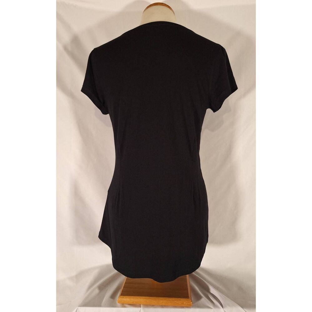 Market & Spruce Womens Black V-Neck Short Sleeve Curved Hem Tee Shirt S WGK10297